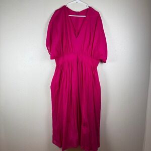 Banana Republic Dragon Fruit Pink Elbow Sleeve Voile Midi Dress XL Cotton